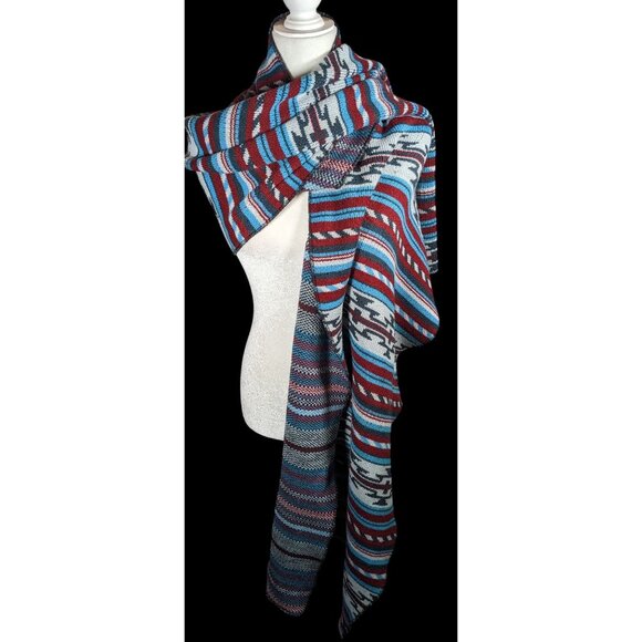 Free People Southwestern/Aztec Print Red And Blue Woven Scarf - Picture 1 of 7